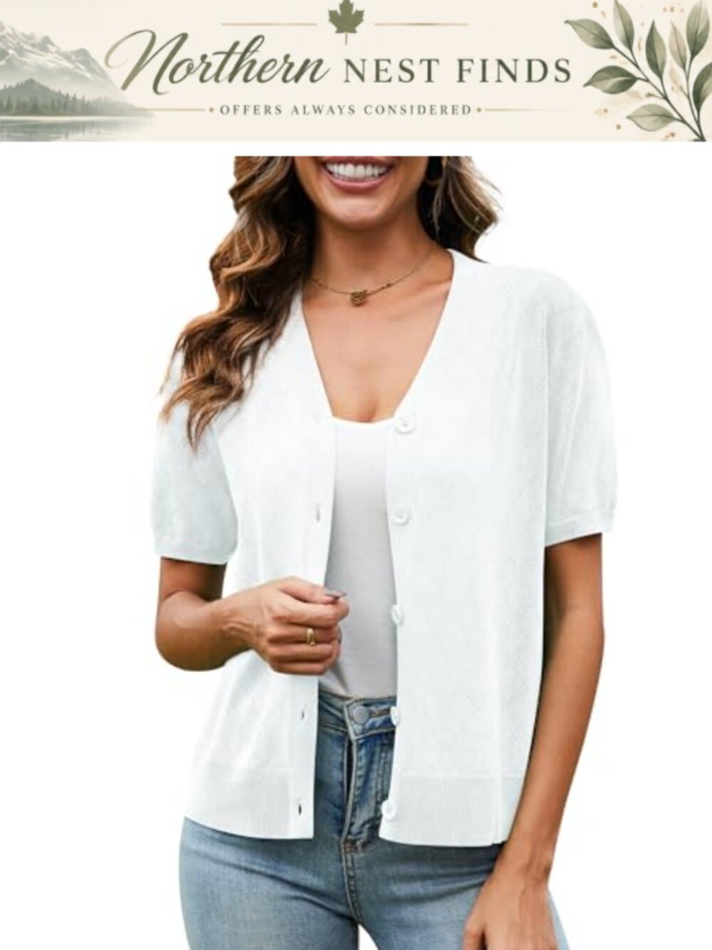 Lightweight Crochet Knit Cropped Cardigan Button Down V Neck Shrug